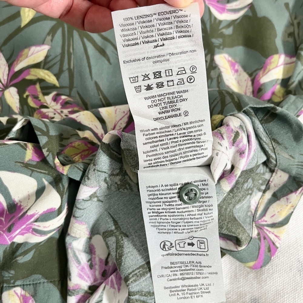 NWT Jack & Jones Green & Pink Floral Hawaiian Button-Down Shirt - Large - Picture 12 of 16